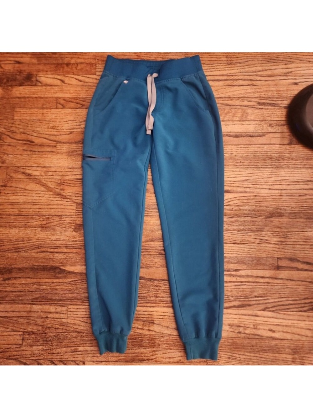 Figs Teal Track Joggers with Light Gray Drawstring